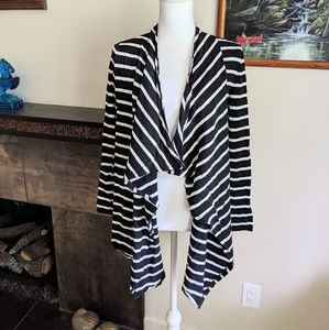 Soma Striped Black & White Open Waterfall Cardigan Women's Small Long Sleeve